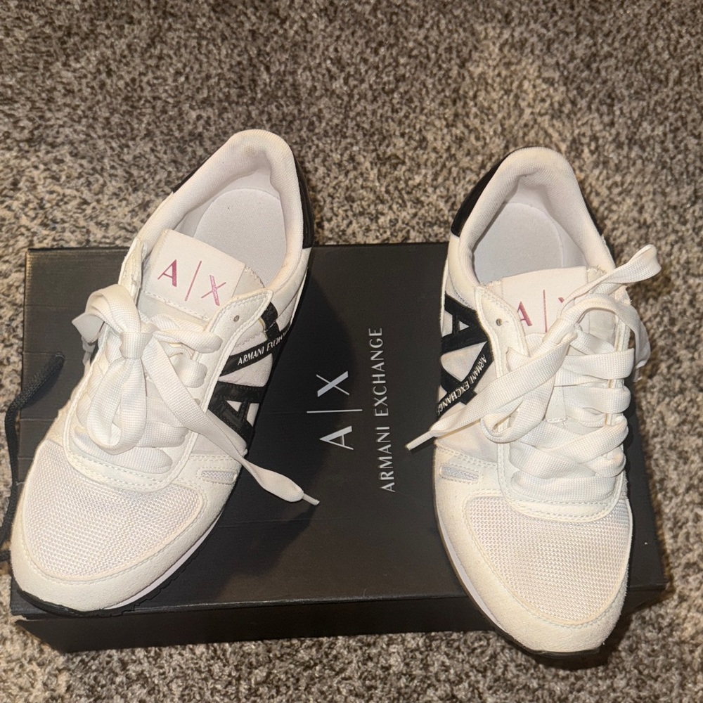 Armani Exchange Women's White and Black Sneakers